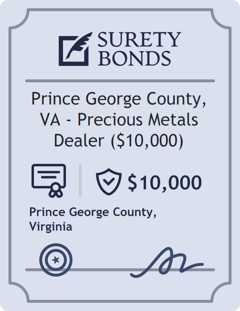 Surety bond badge for Prince George County, VA - Precious Metals Dealer ($10,000)