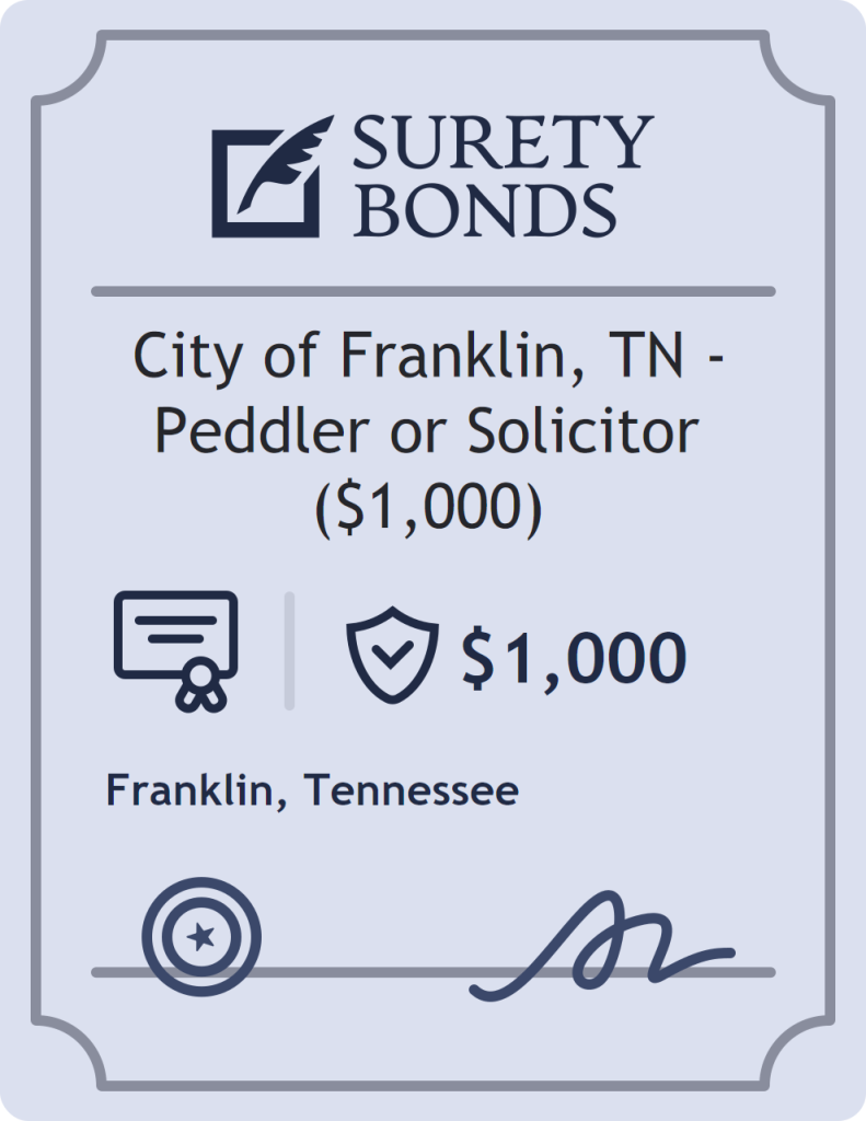 Surety bond badge for City of Franklin, TN - Peddler or Solicitor ($1,000)