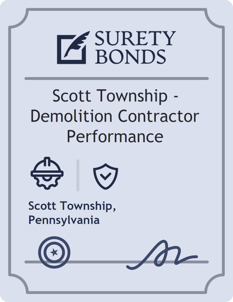 Surety bond badge for Scott Township - Demolition Contractor Performance