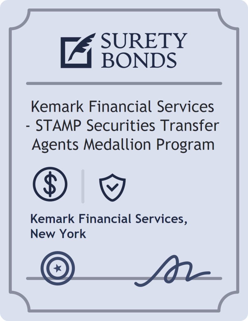 Surety bond badge for Kemark Financial Services - STAMP Securities Transfer Agents Medallion Program