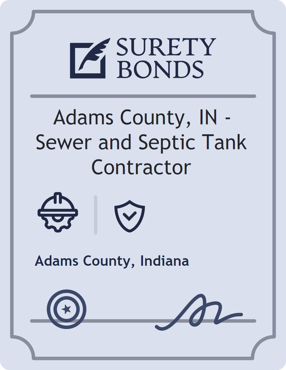 Surety bond badge for Adams County, IN - Sewer and Septic Tank Contractor