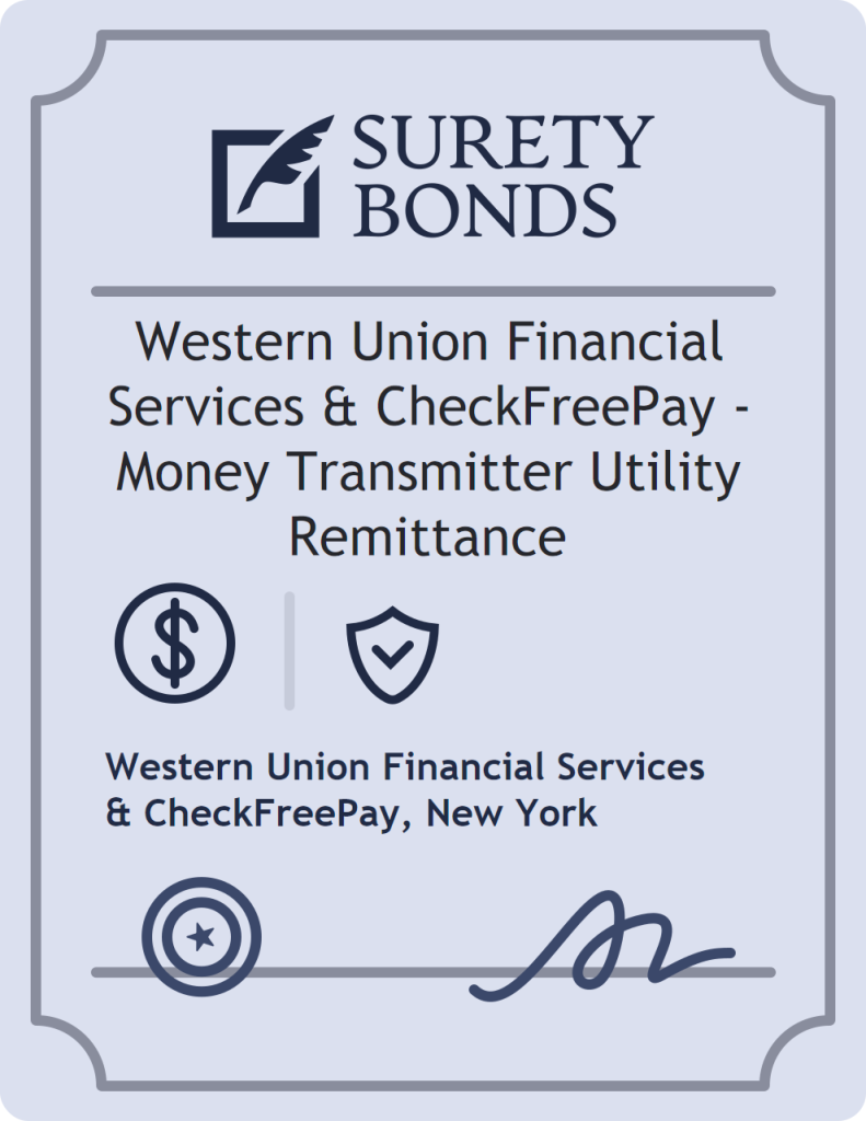 Surety bond badge for Western Union Financial Services & CheckFreePay - Money Transmitter Utility Remittance