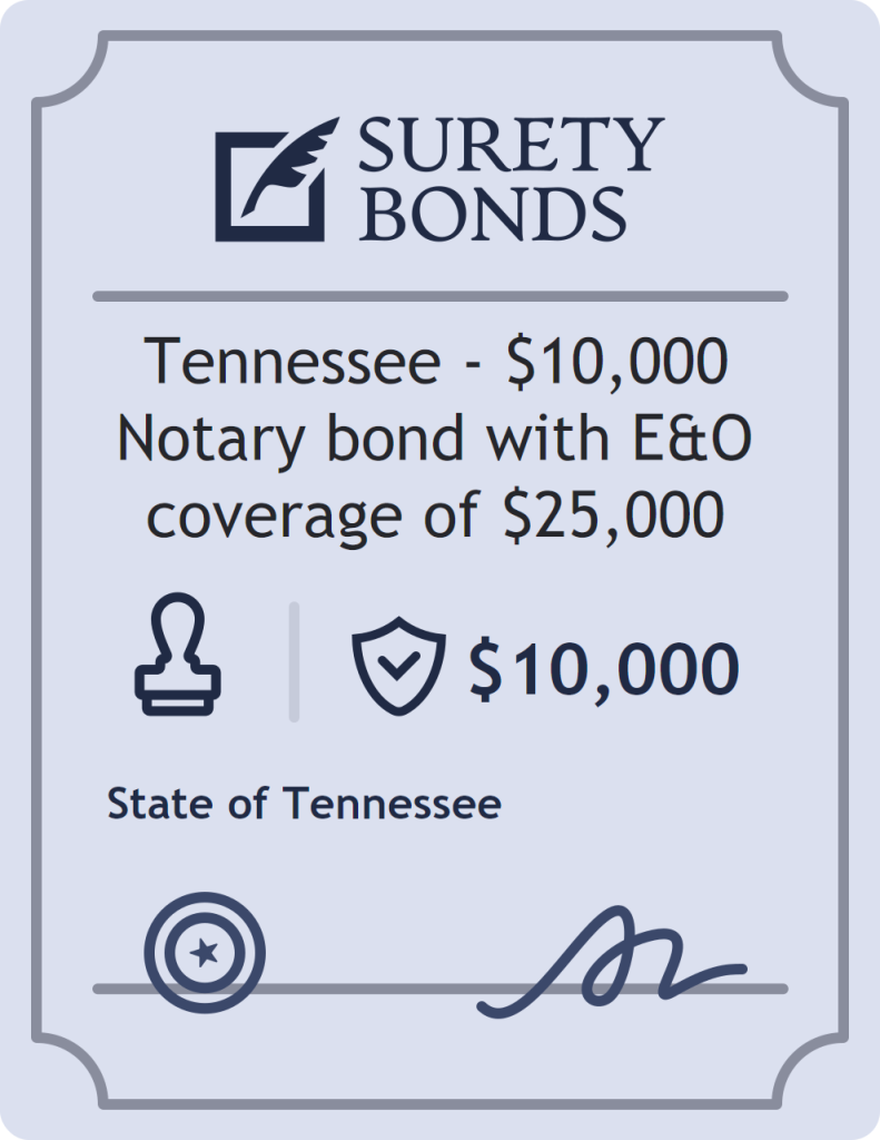 Surety bond badge for Tennessee - $10,000 Notary bond with E&O coverage of $25,000