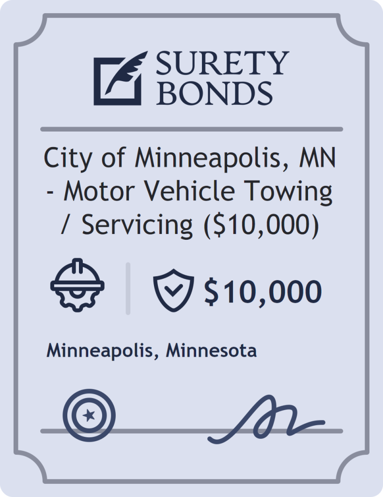 Surety bond badge for City of Minneapolis, MN - Motor Vehicle Towing / Servicing ($10,000)