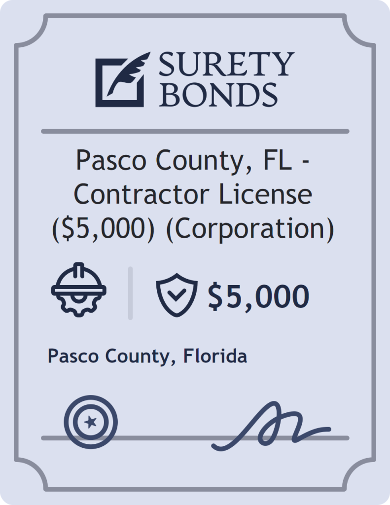 Surety bond badge for Pasco County, FL - Contractor License ($5,000) (Corporation)