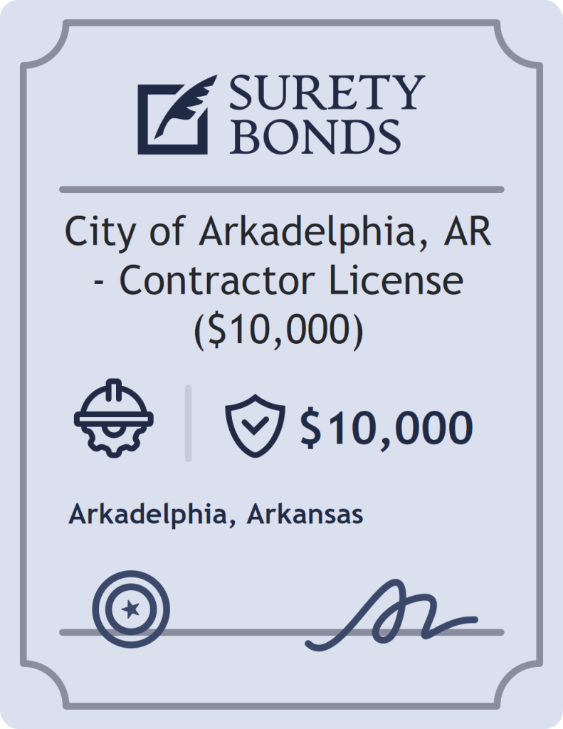 Surety bond badge for City of Arkadelphia, AR - Contractor License ($10,000)