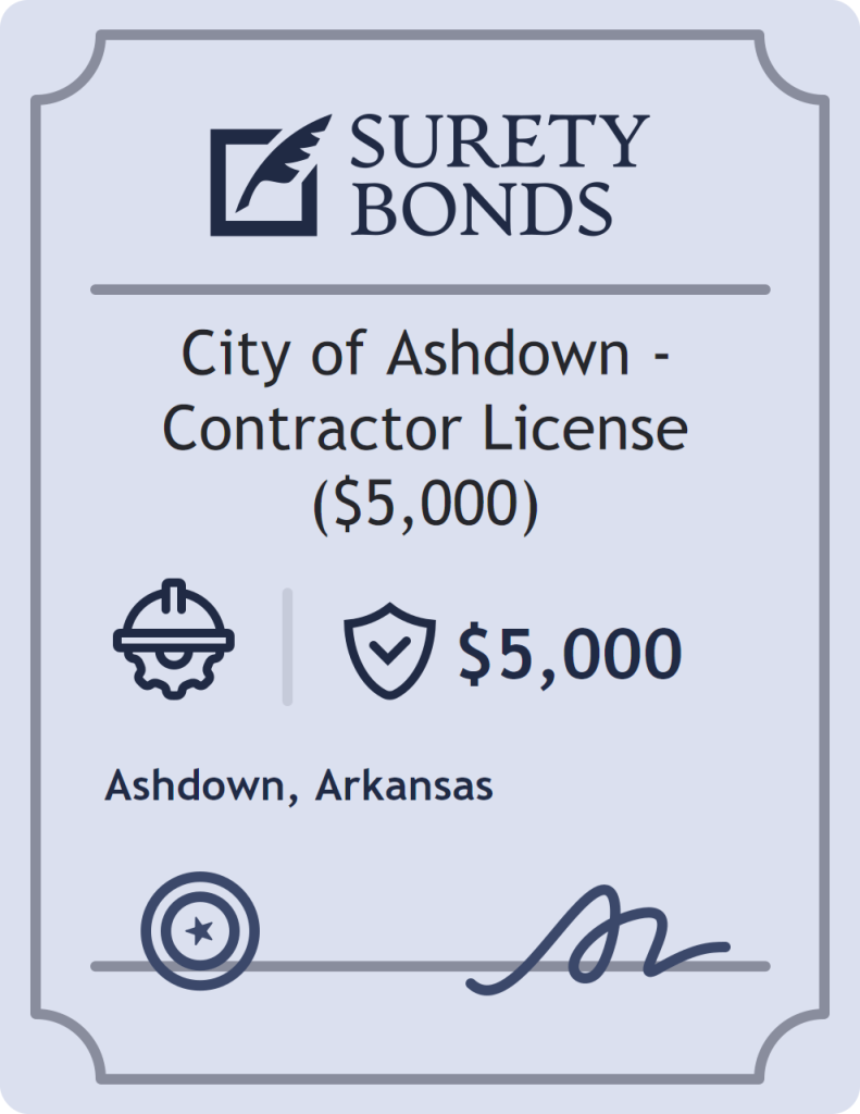 Surety bond badge for City of Ashdown - Contractor License ($5,000)