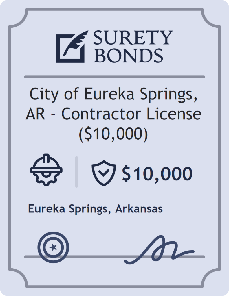 Surety bond badge for City of Eureka Springs, AR - Contractor License ($10,000)