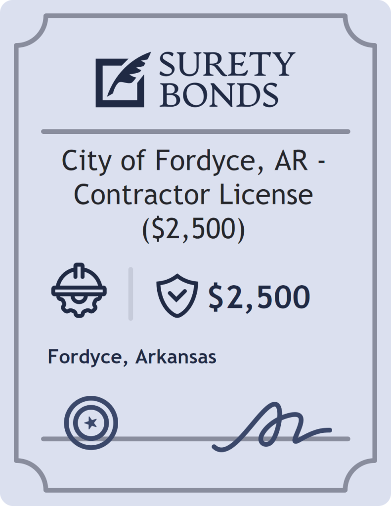 Surety bond badge for City of Fordyce, AR - Contractor License ($2,500)