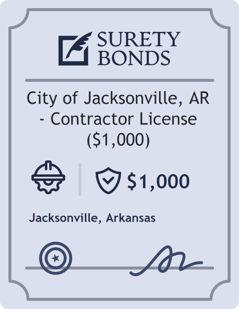 Surety bond badge for City of Jacksonville, AR - Contractor License ($1,000)