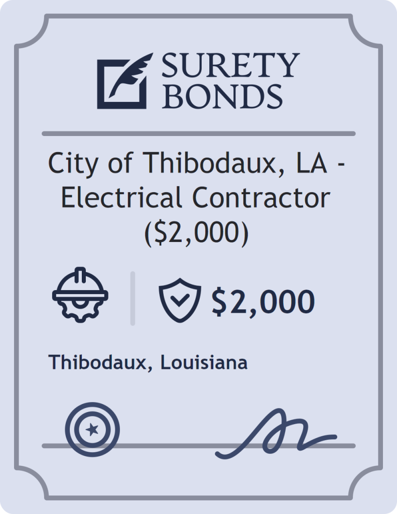 Surety bond badge for City of Thibodaux, LA - Electrical Contractor ($2,000)