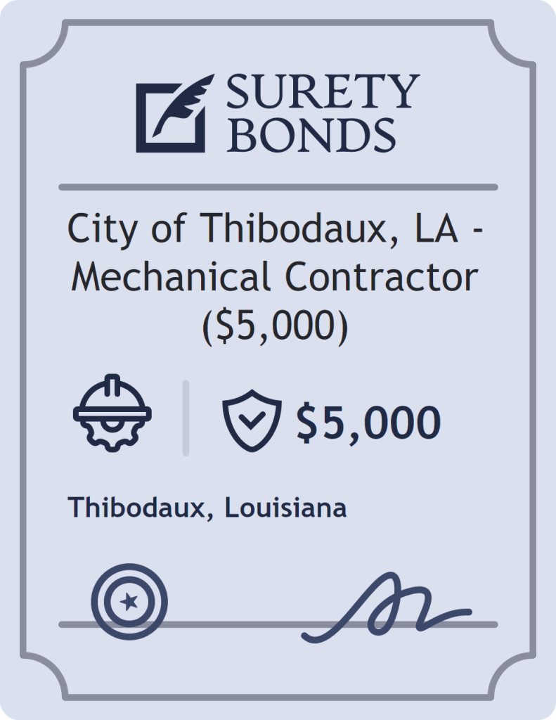 Surety bond badge for City of Thibodaux, LA - Mechanical Contractor ($5,000)
