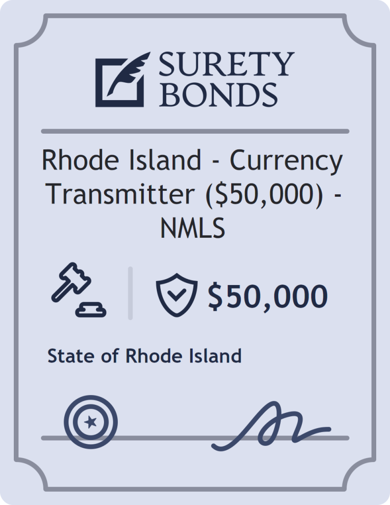 Surety bond badge for Rhode Island - Currency Transmitter ($50,000) - NMLS