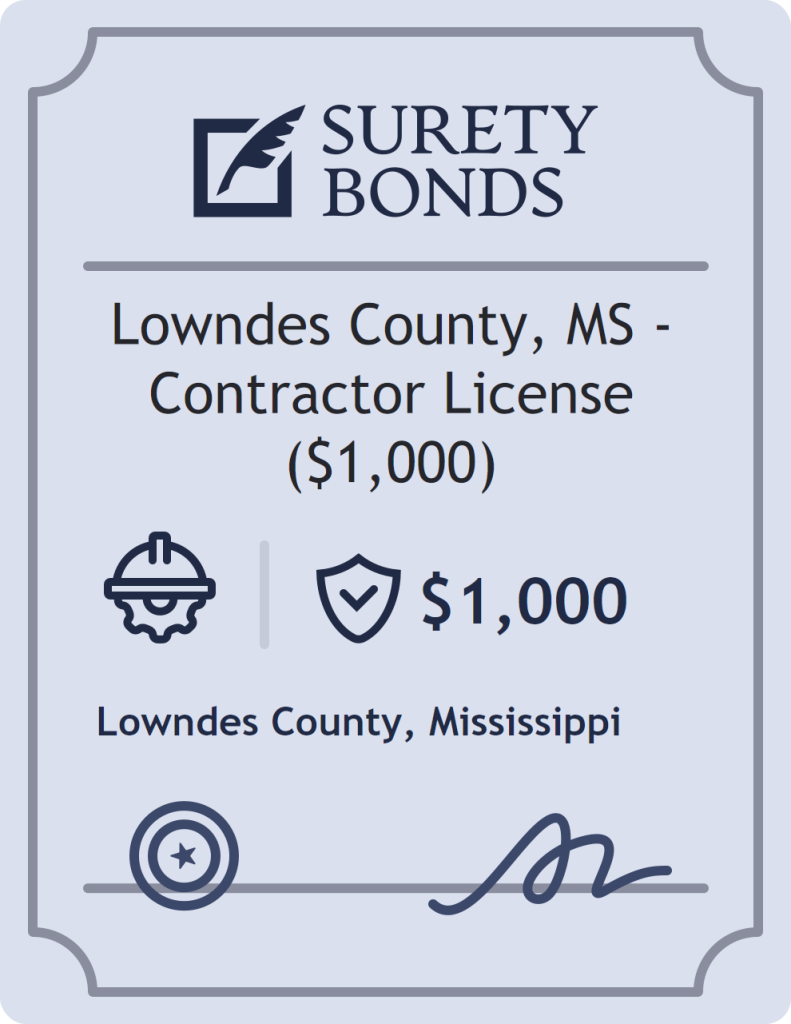 Surety bond badge for Lowndes County, MS - Contractor License ($1,000)