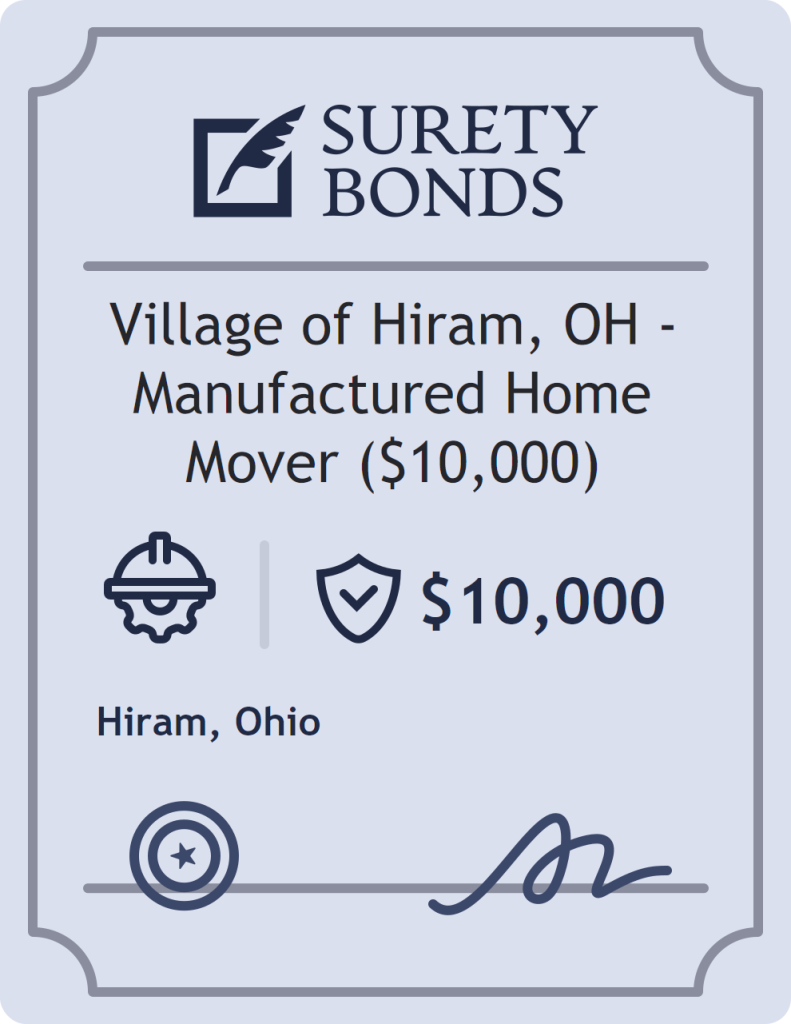 Surety bond badge for Village of Hiram, OH - Manufactured Home Mover ($10,000)