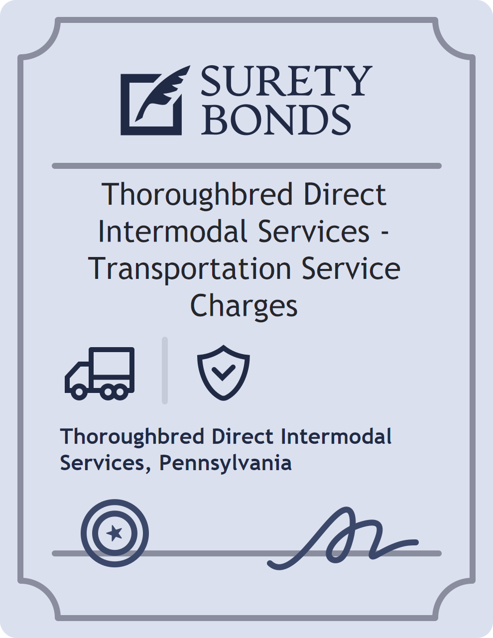 Surety bond badge for Thoroughbred Direct Intermodal Services - Transportation Service Charges