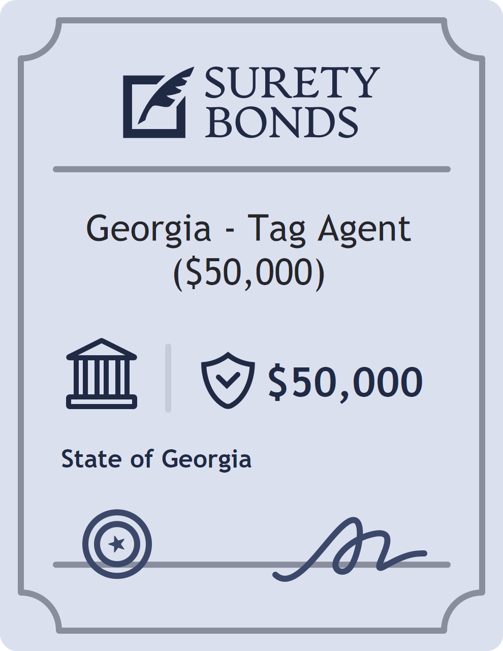 Surety bond badge for Georgia - Tag Agent ($50,000)
