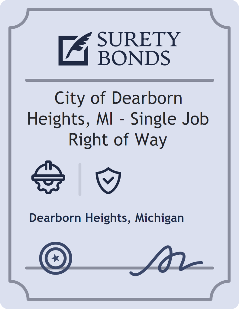 Surety bond badge for City of Dearborn Heights, MI - Single Job Right of Way
