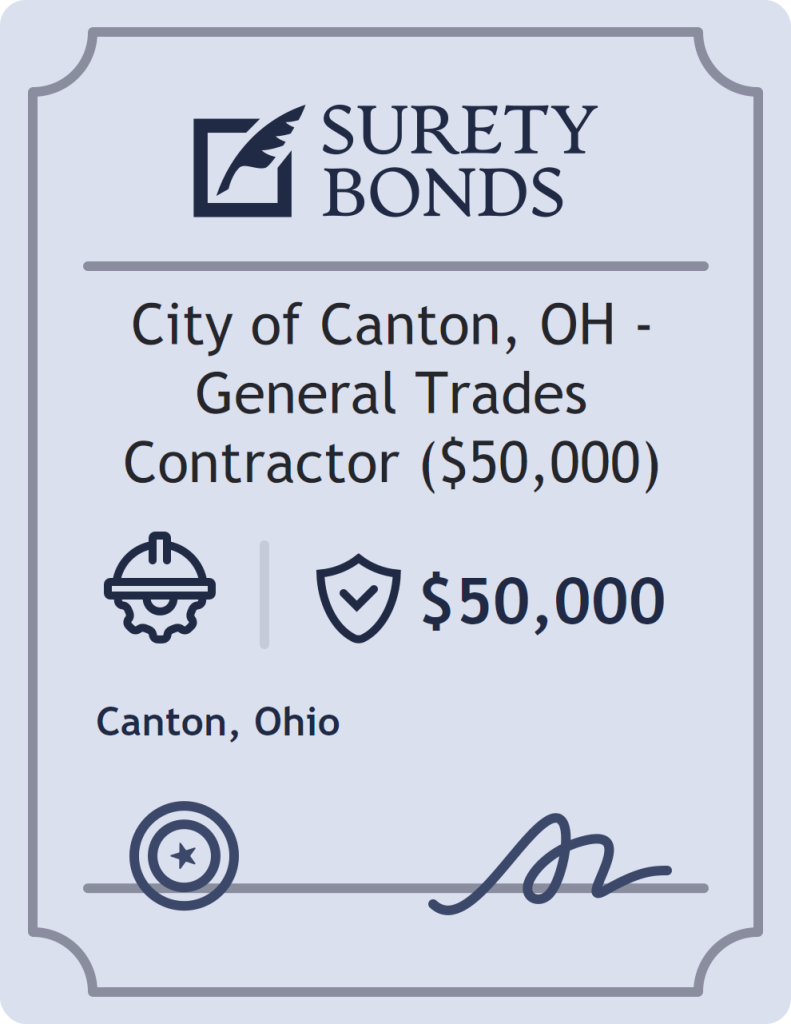Surety bond badge for City of Canton, OH - General Trades Contractor ($50,000)