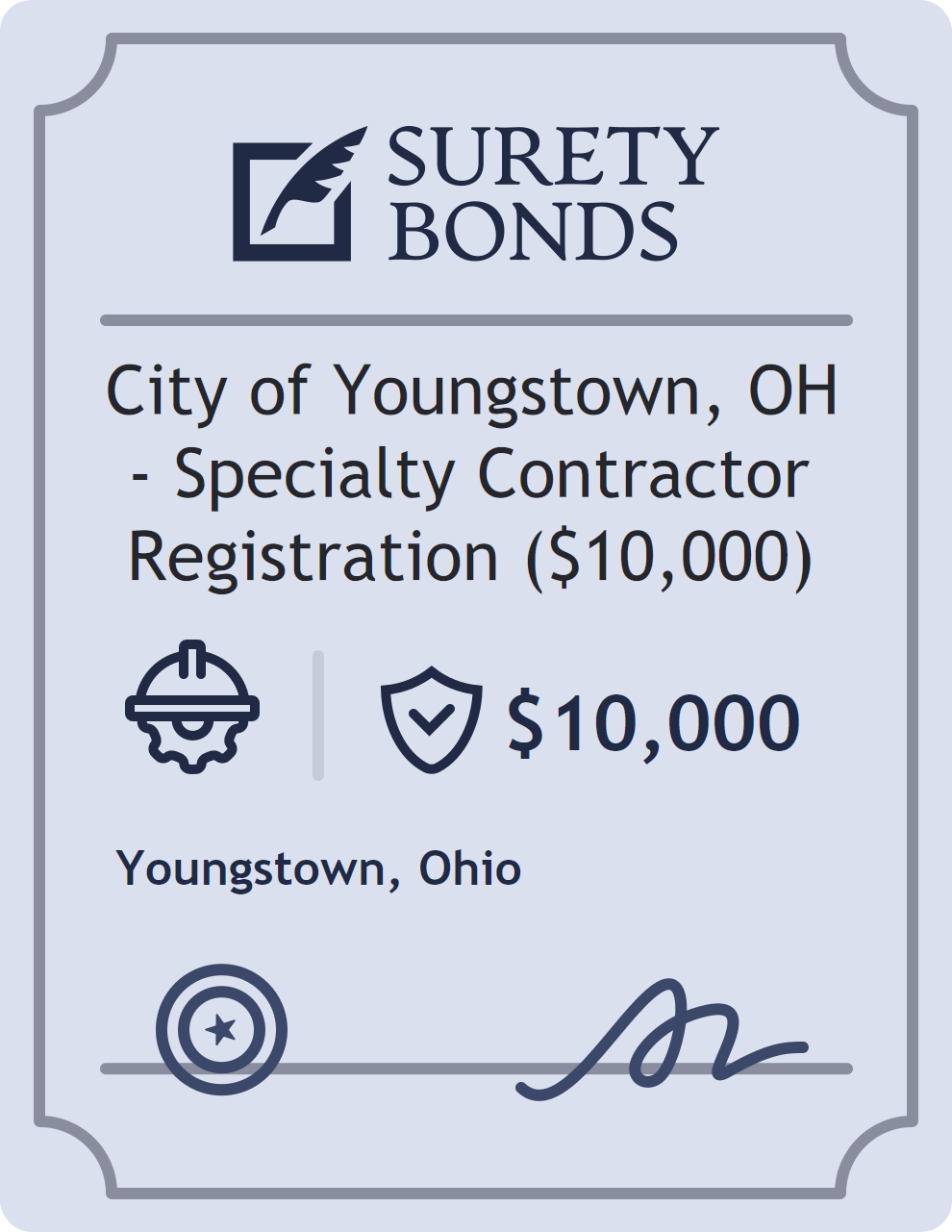Surety bond badge for City of Youngstown, OH - Specialty Contractor Registration ($10,000)