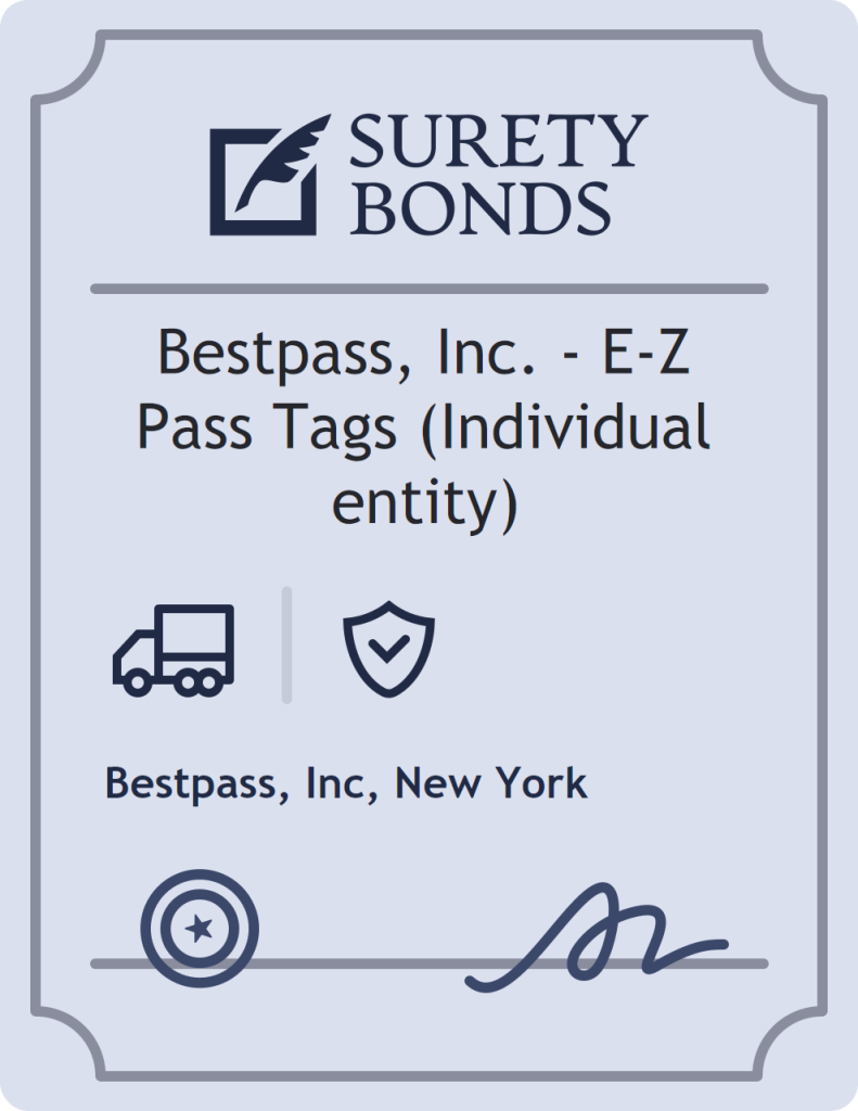 Surety bond badge for Bestpass, Inc. - E-Z Pass Tags (Individual entity)