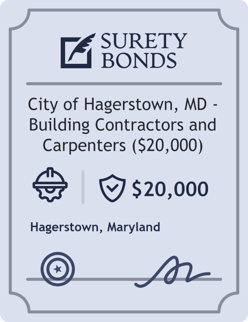 Surety bond badge for City of Hagerstown, MD - Building Contractors and Carpenters ($20,000)