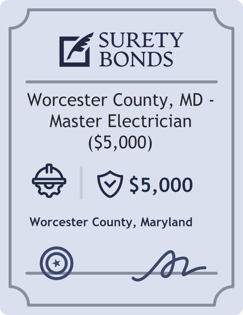 Surety bond badge for Worcester County, MD - Master Electrician ($5,000)