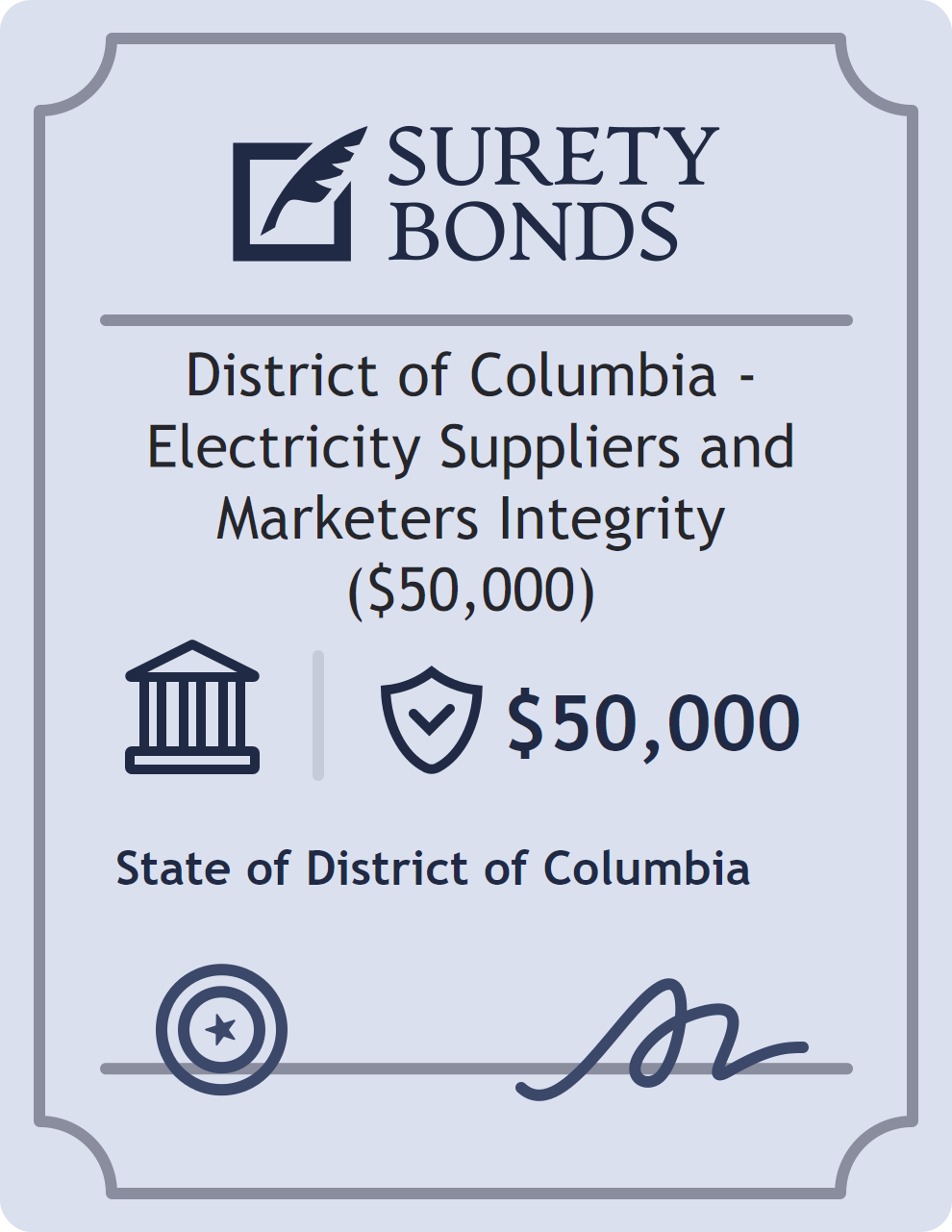 District of Columbia - Electricity Suppliers and Marketers Integrity ($50,000) surety bond badge