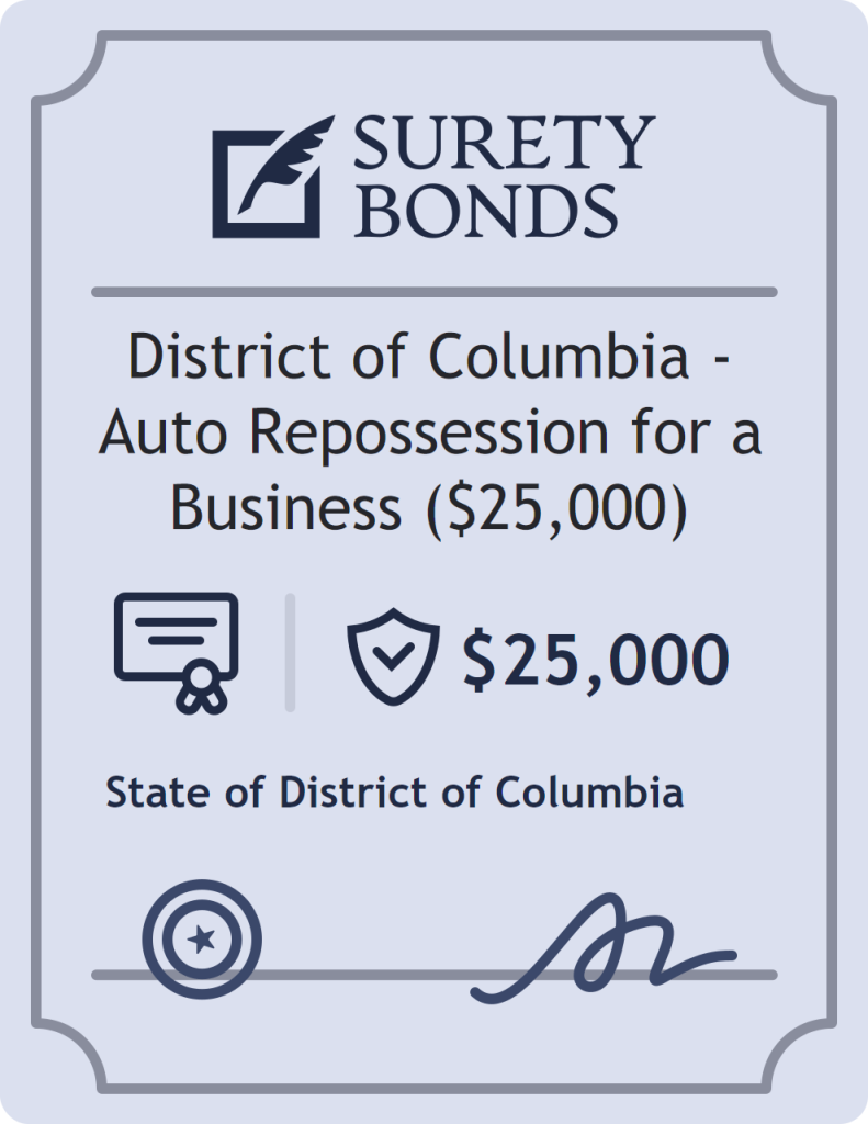 District of Columbia - Auto Repossession for a Business ($25,000) surety bond badge