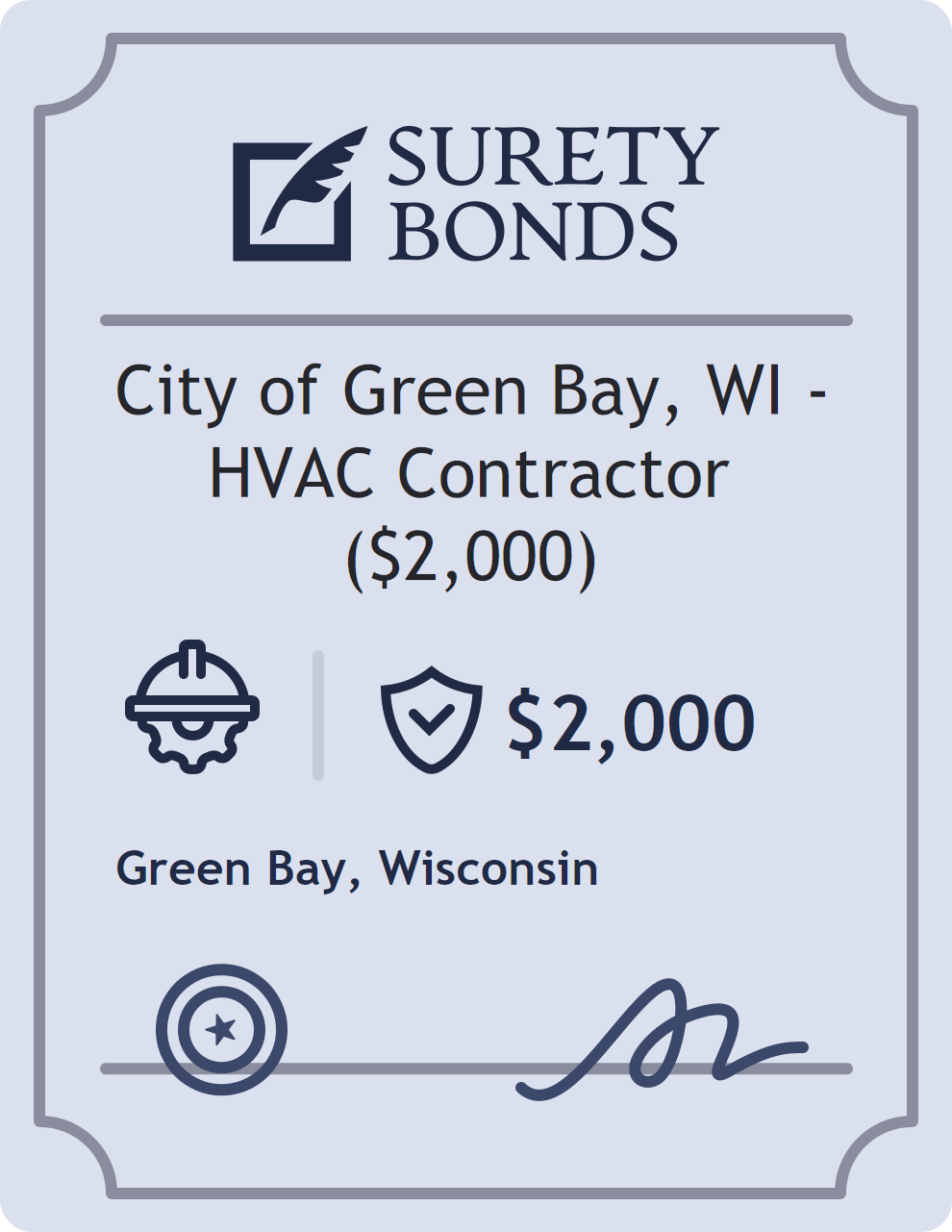 City of Green Bay, WI - HVAC Contractor ($2,000) Bond