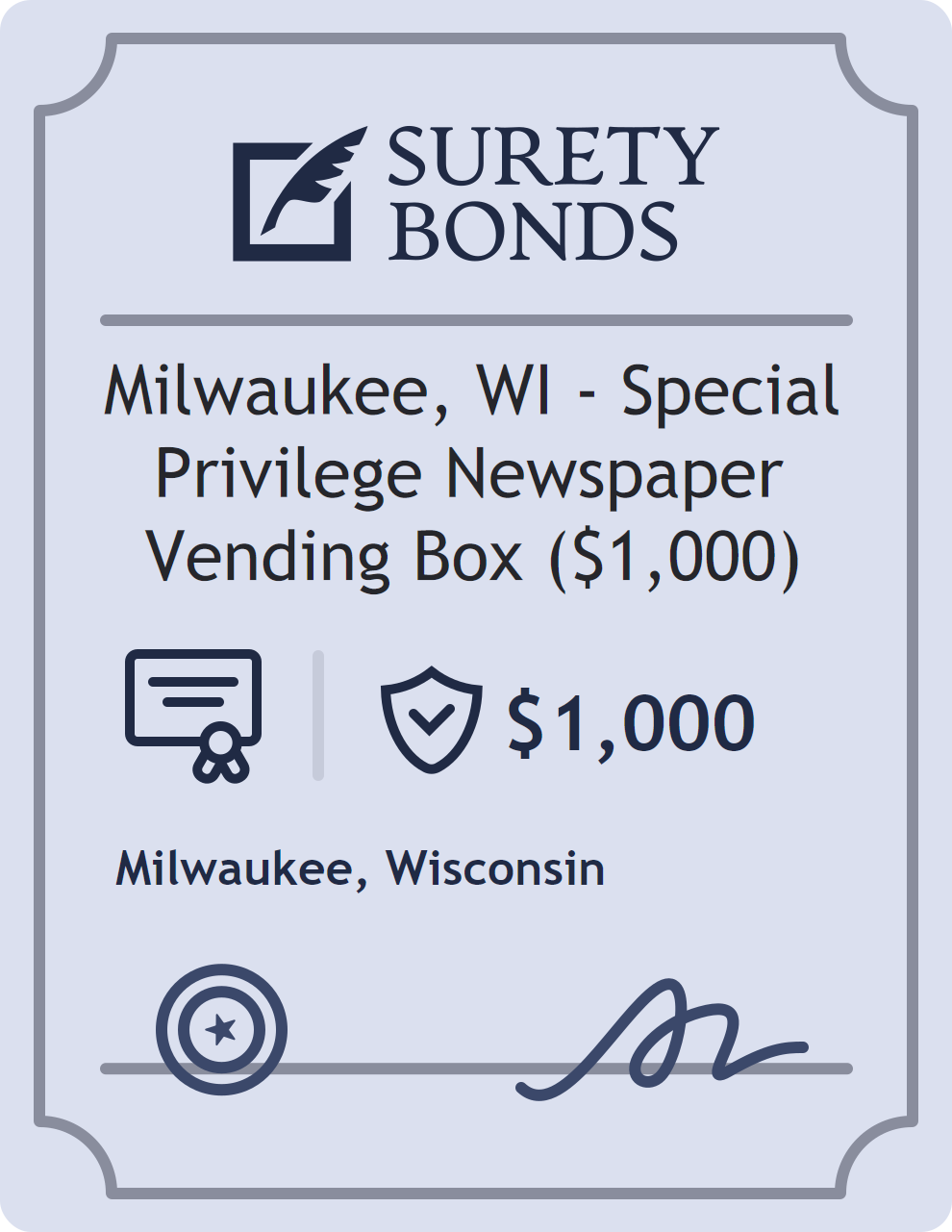 Milwaukee, WI - Special Privilege Newspaper Vending Box ($1,000) Bond