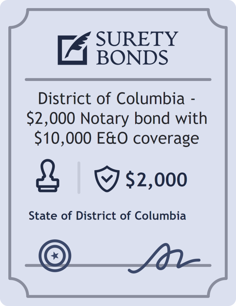 District of Columbia - $2,000 Notary bond with $10,000 E&O coverage surety bond badge