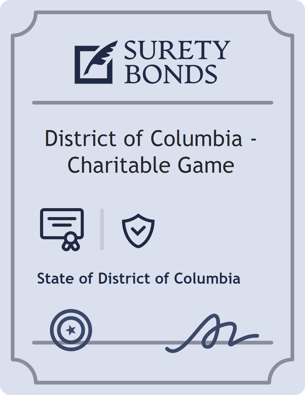 District of Columbia - Charitable Game surety bond badge