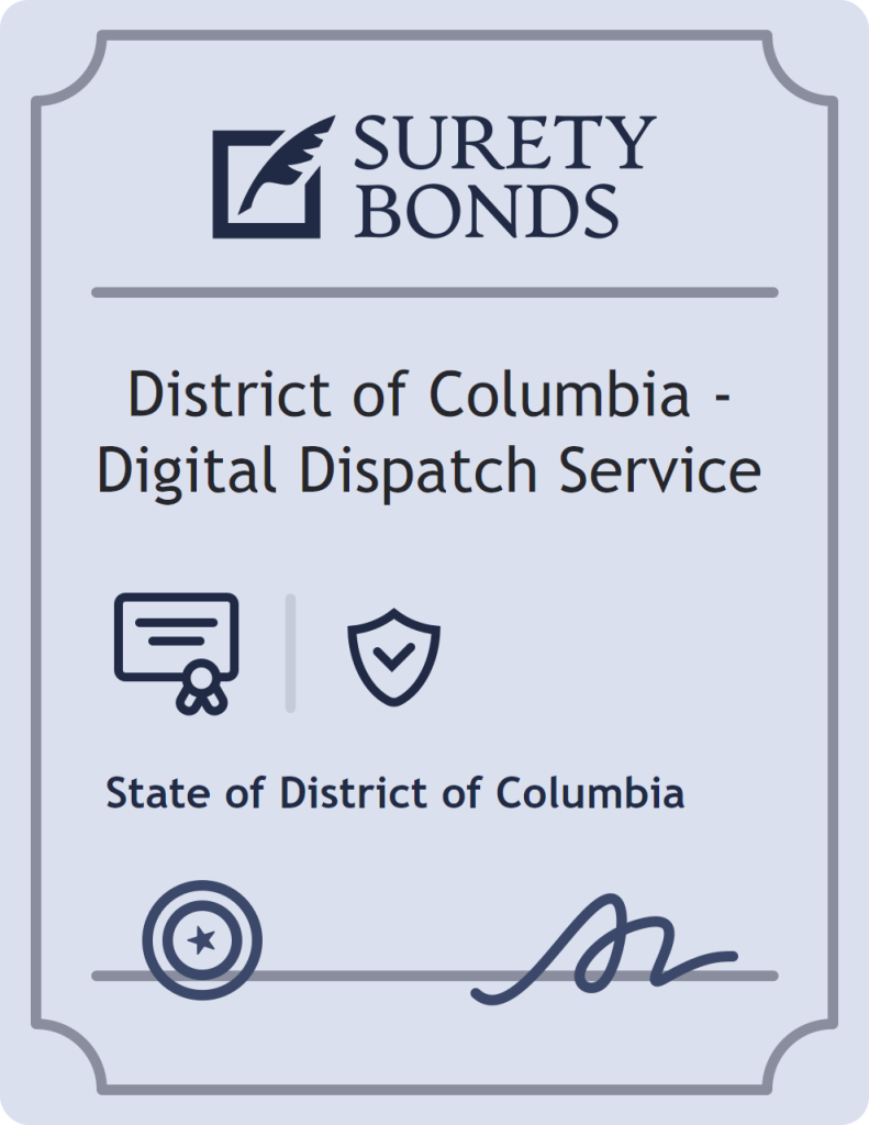 District of Columbia - Digital Dispatch Service surety bond badge