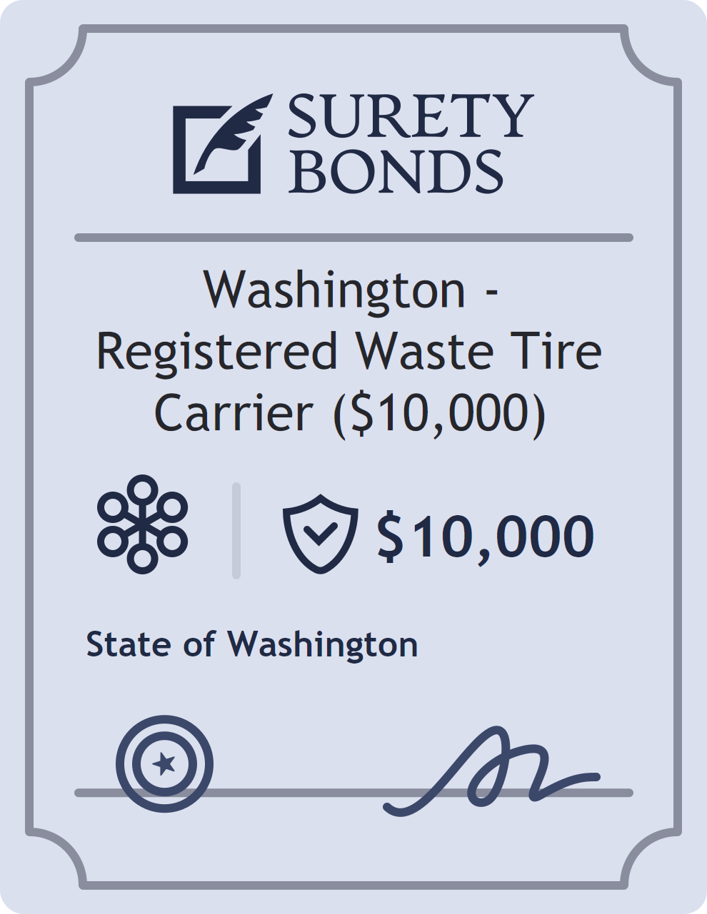 Washington - Registered Waste Tire Carrier ($10,000) Bond