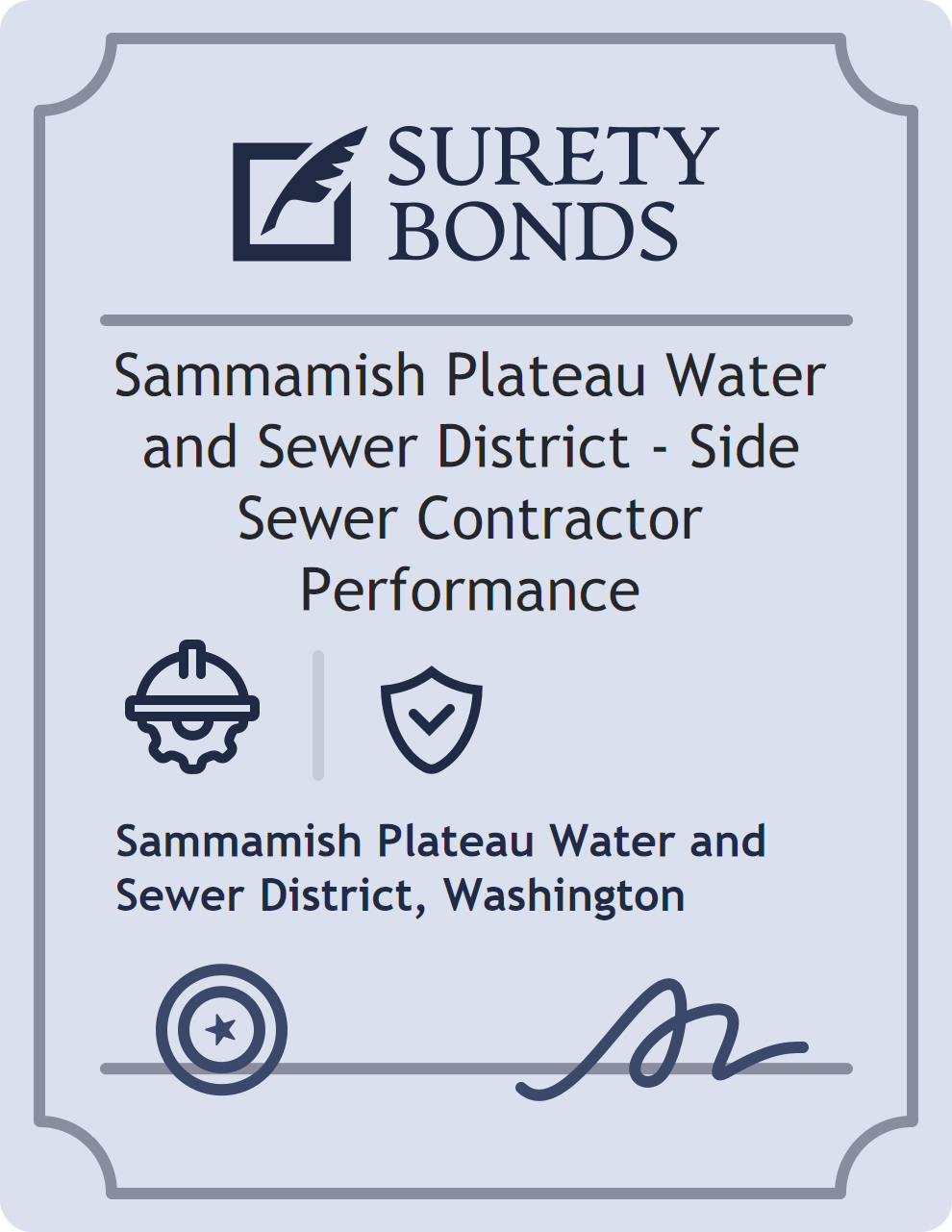Sammamish Plateau Water and Sewer District - Side Sewer Contractor Performance Bond