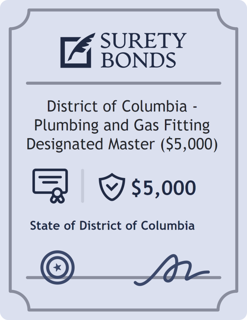 District of Columbia - Plumbing and Gas Fitting Designated Master ($5,000) Bond