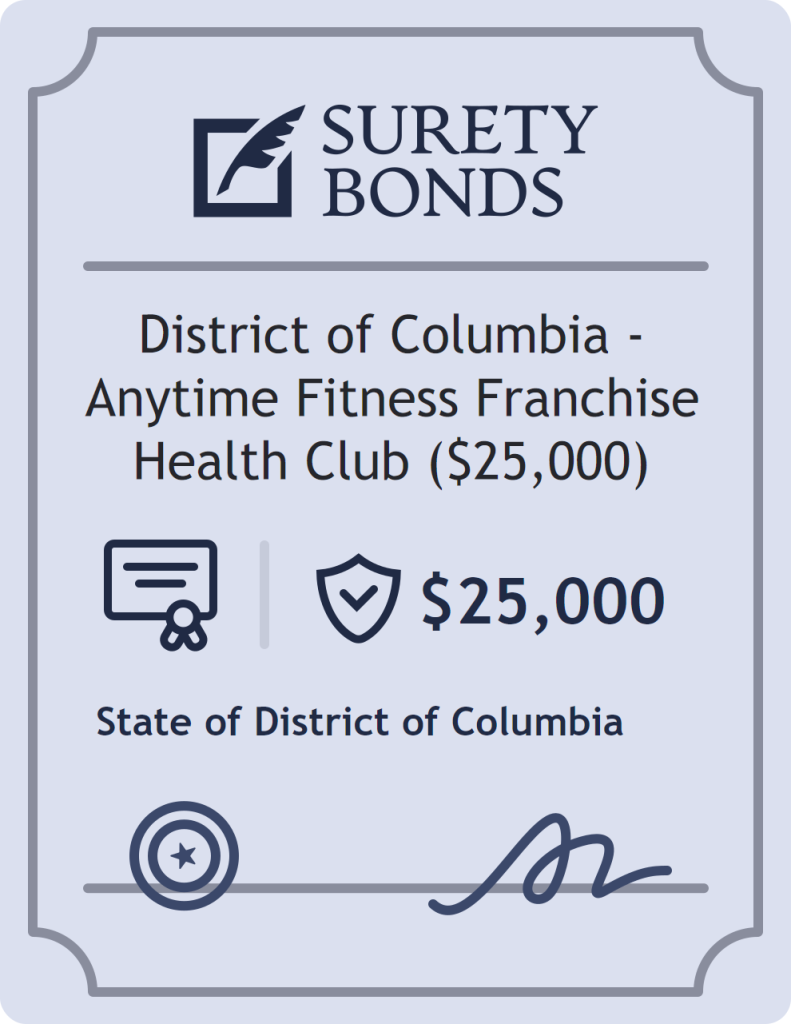 District of Columbia - Anytime Fitness Franchise Health Club ($25,000) surety bond badge