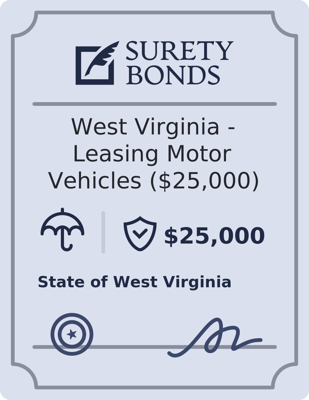 West Virginia - Leasing Motor Vehicles ($25,000) Bond