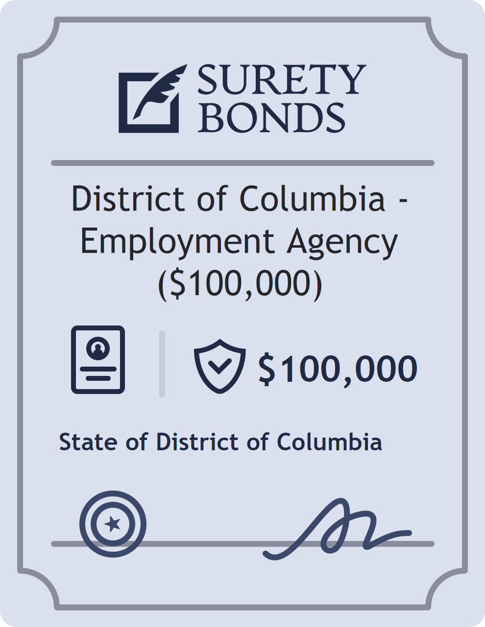 District of Columbia - Employment Agency ($100,000) surety bond badge