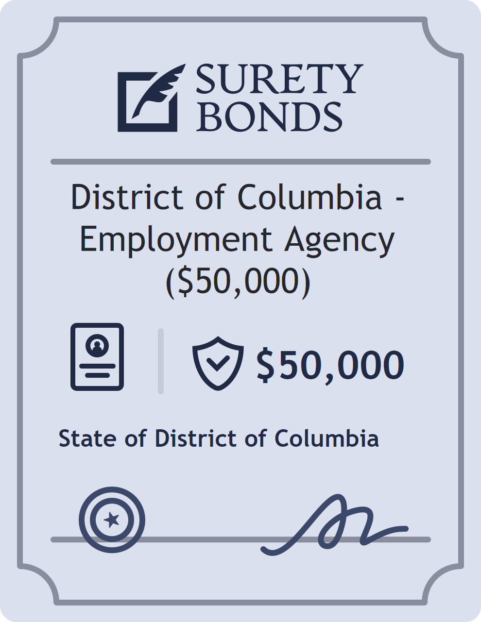 District of Columbia - Employment Agency ($50,000) surety bond badge